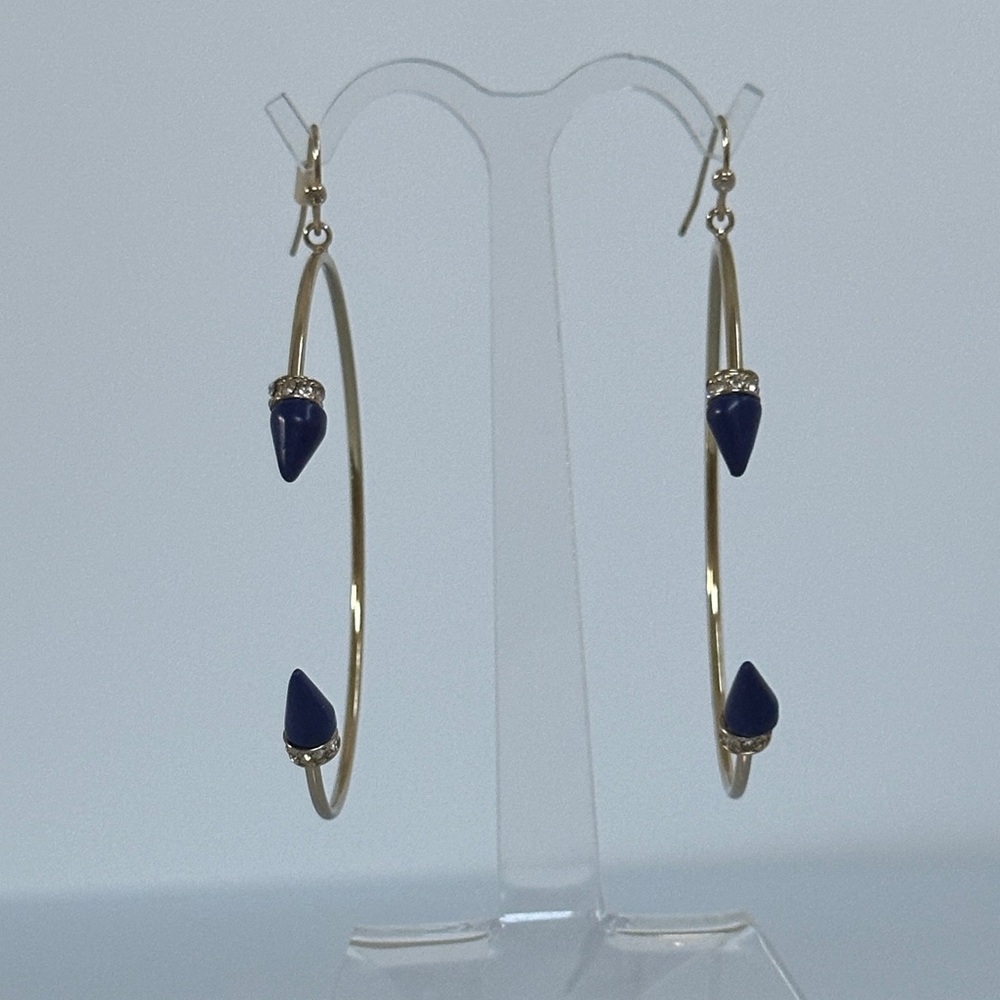 Chic Silver Hoop Earrings with Navy Accents
